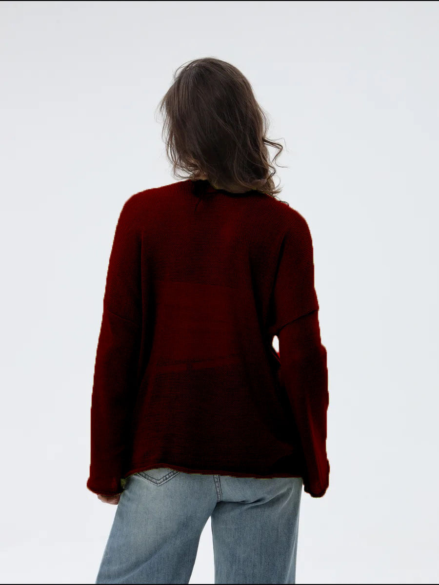 Damer casual sweater med brede ærmer og fint huller strik design Stilla