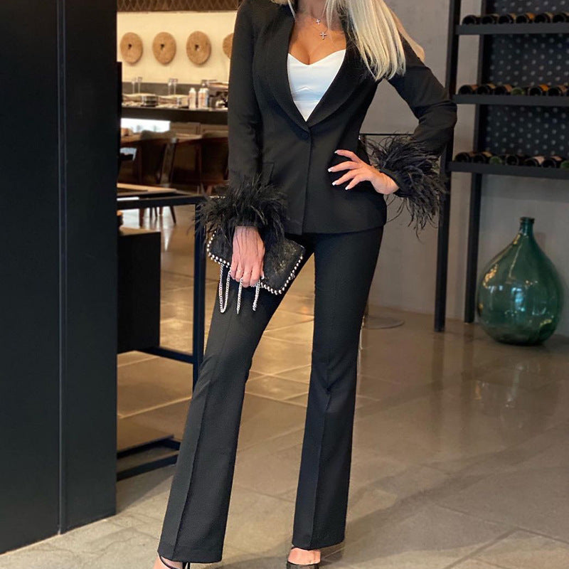 Damer Elegant Blazer-dragt med iøjnefaldende fjer Stilla