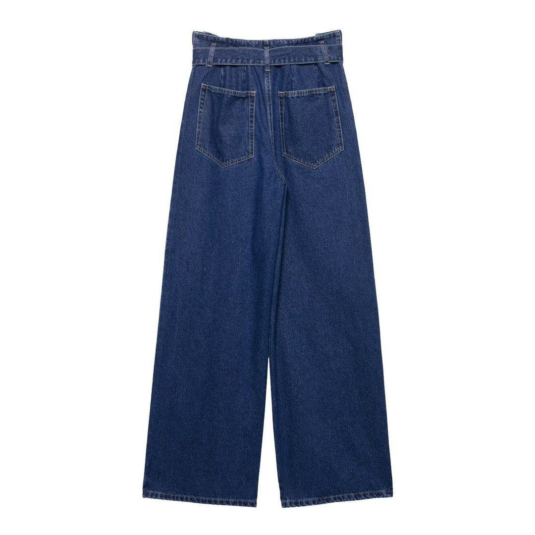 Dame Bred Jeans med Høj Talje og Aftageligt Stofbælte Stilla
