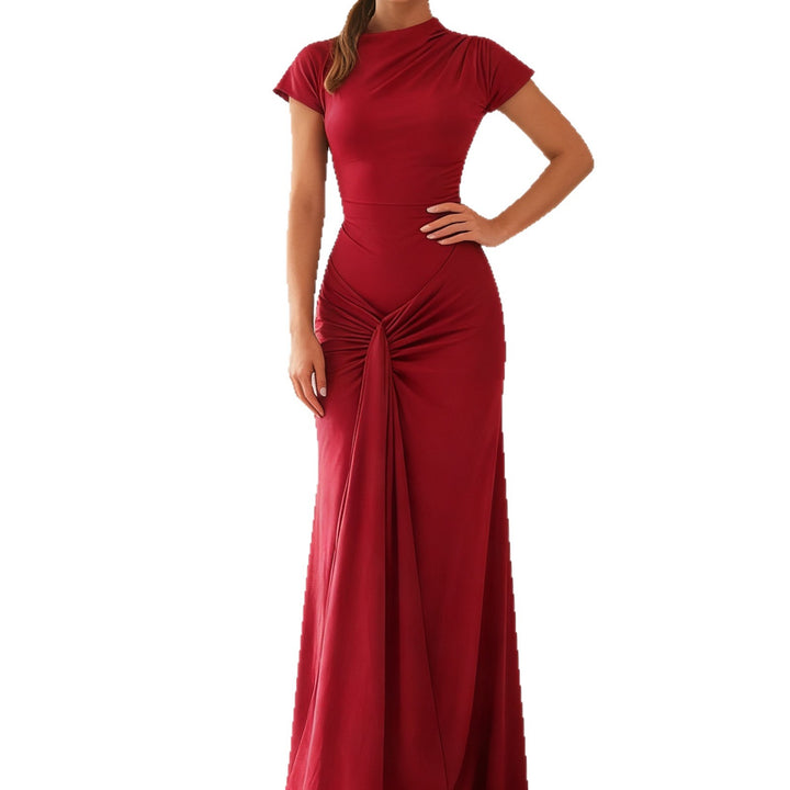 Dame Elegant Langærmet Maxi-kjole med drapering og figursyet snit Skovae