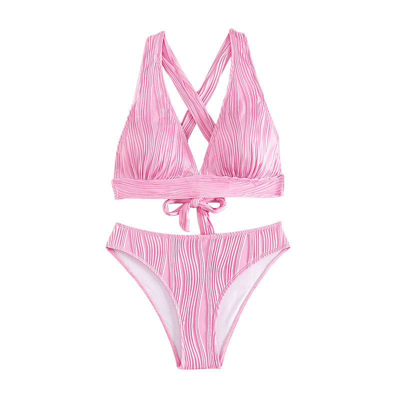 Dame Triangel-Bikini med højt skåret underdel og elegant bølgedesign Skovae