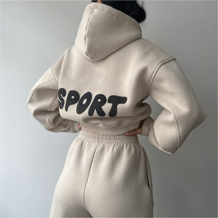 Damernes Casual Sport Hoodie og Joggingbukser Sæt med Høj Talje og Blødt Materiale