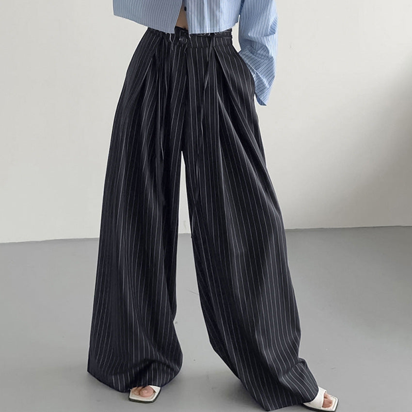 Dame Bredsnit Bukser med Nålstriber og Elegant Pleats Stilla