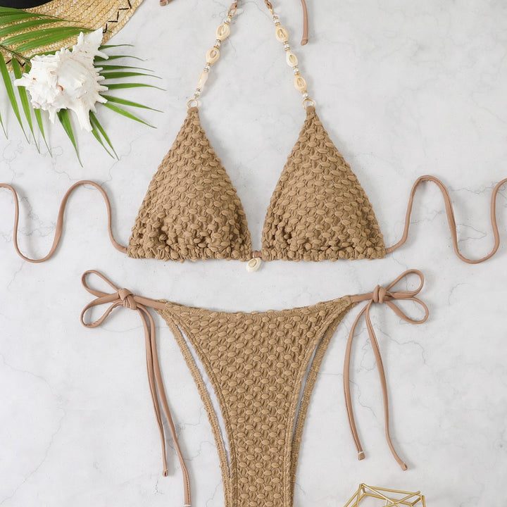 Femme struktureret Triangle-Bikini-Sæt med justerbare bindinger Stilla