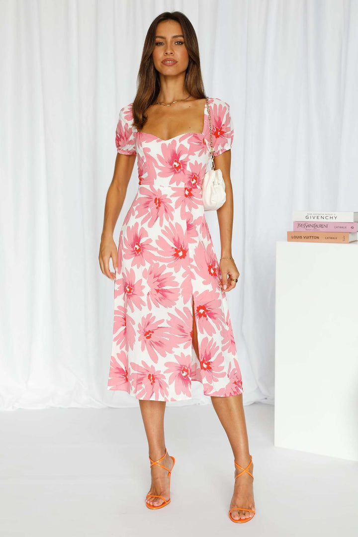Dame Floral Print Fit and Flare Midi Kjole Stilla