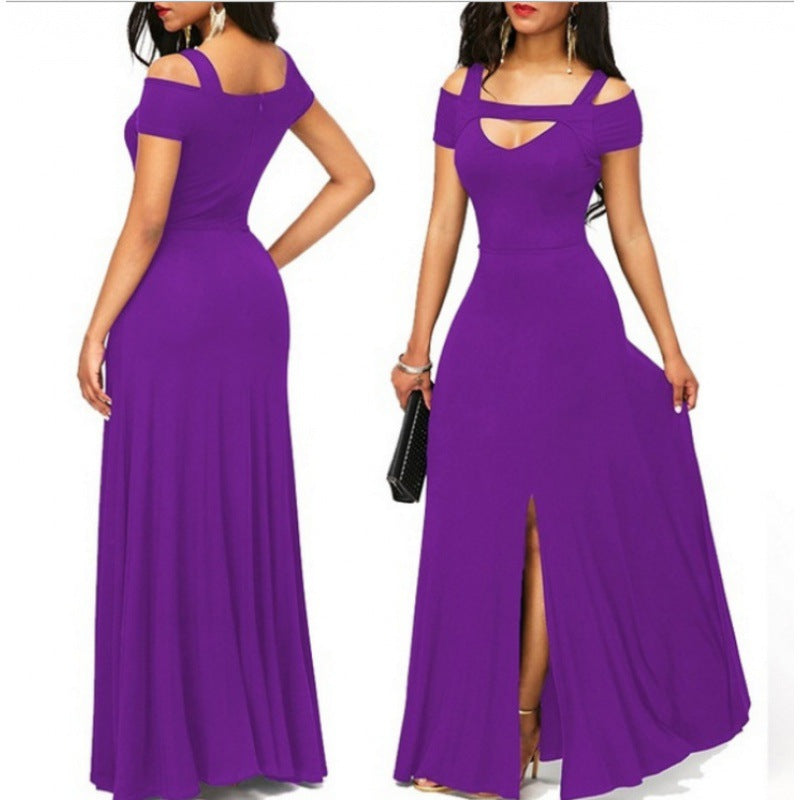 Kvinders maxikjole med off-shoulder design og elegant slids Stilla