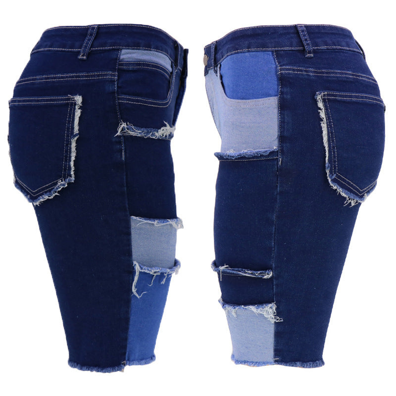 Dame Jeans-shorts i kreativ patchwork-design med afslappet snit Stilla