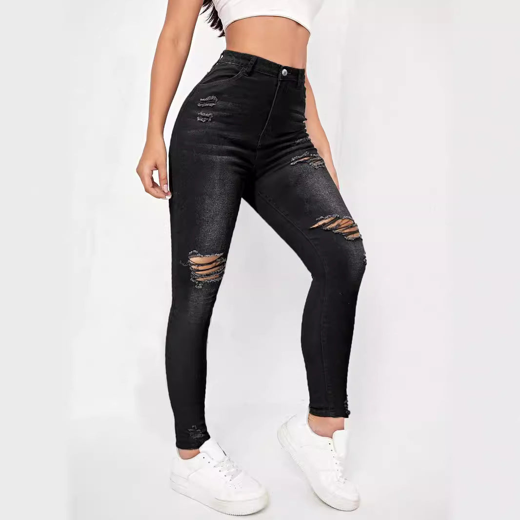 Dame Skinny Jeans i mode ødelagt look med høj talje og behagelig stretch Stilla