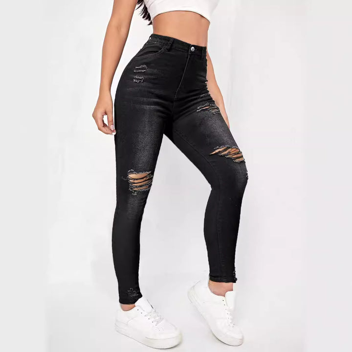 Dame Skinny Jeans i mode ødelagt look med høj talje og behagelig stretch Stilla