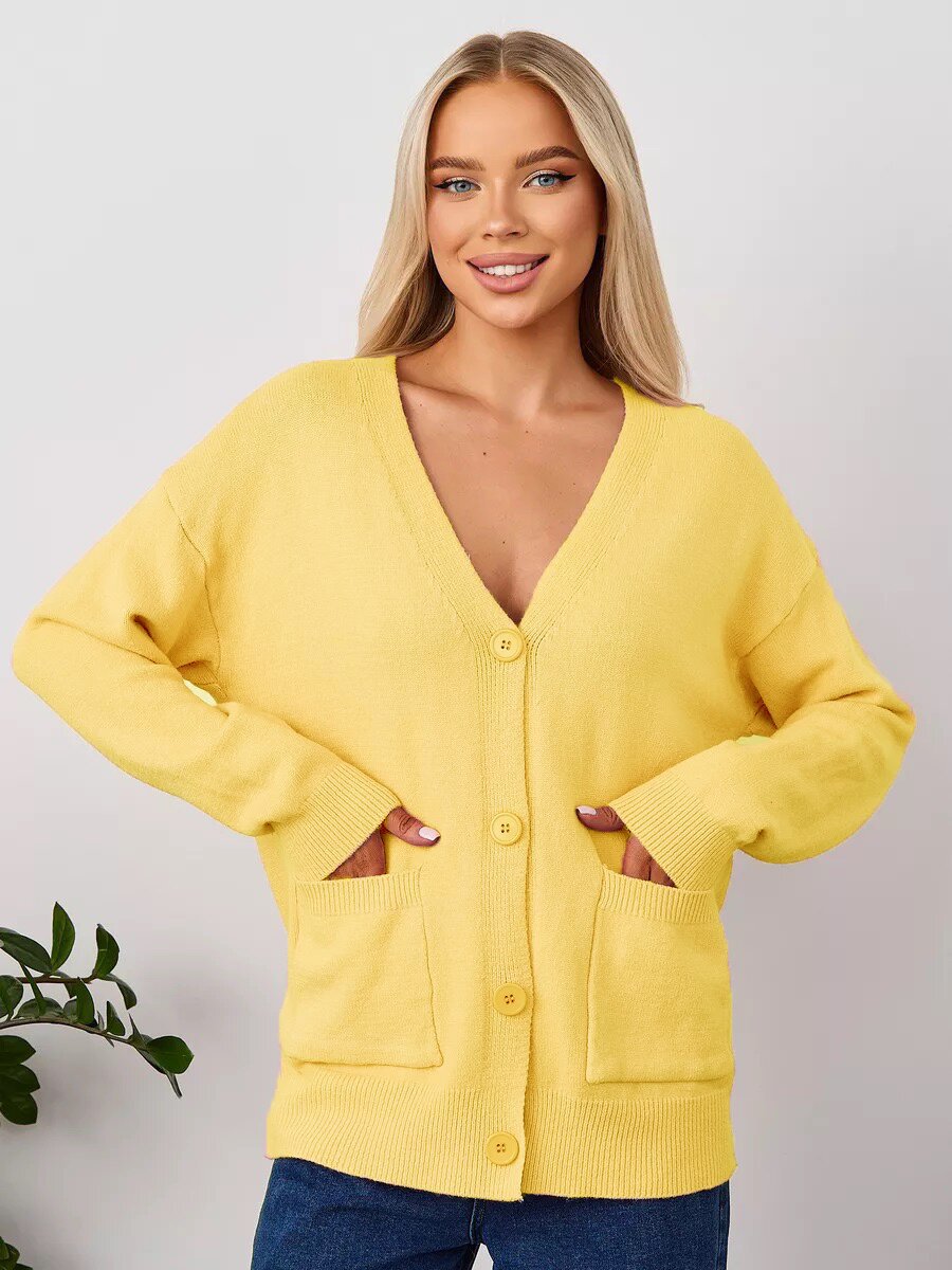 Kvinder's casual strikket cardigan med V-hals og praktiske lommer Stilla