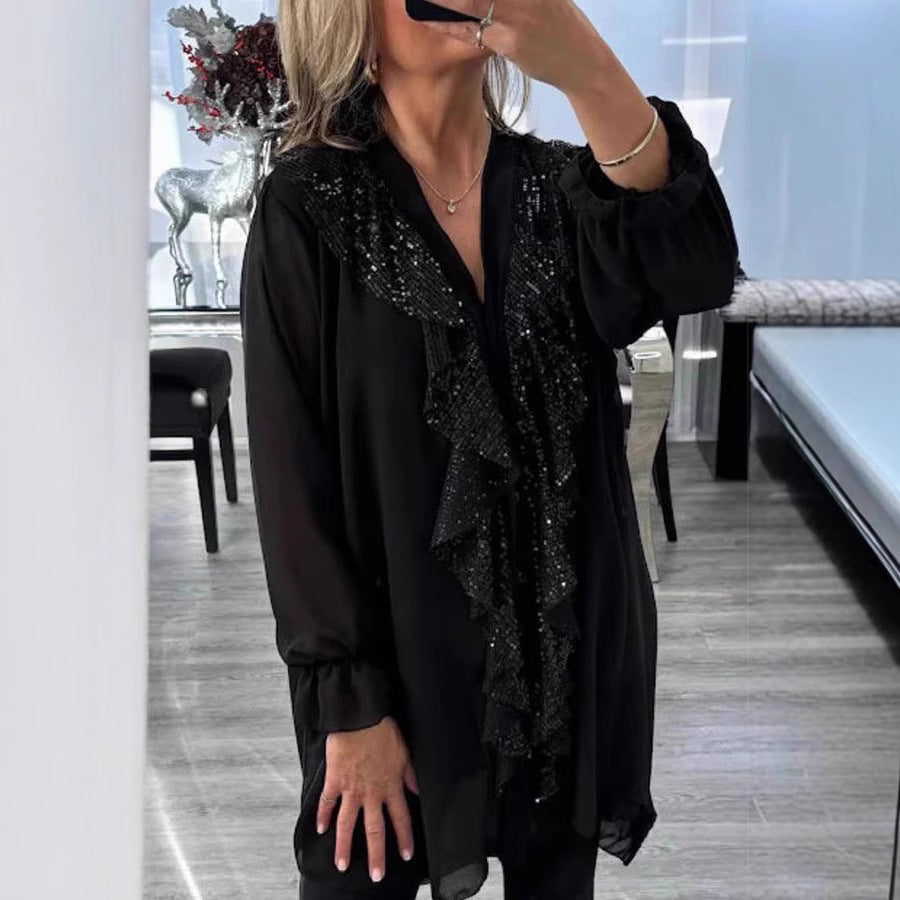 Kvinder Glamourøs Bluse med dekorativt Rynke-design Stilla