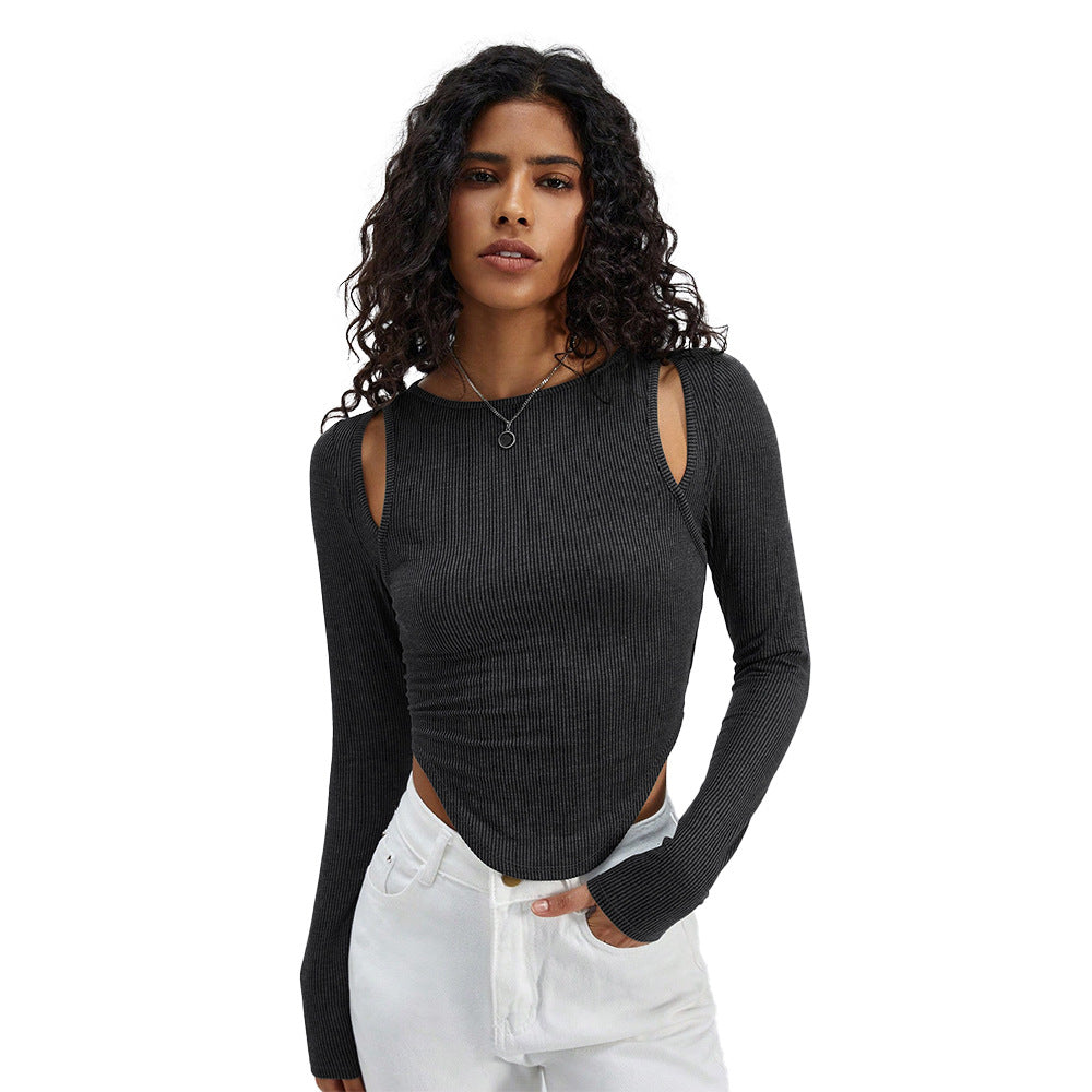 Kvindernes langærmede crop top med subtile udskæringer Stilla
