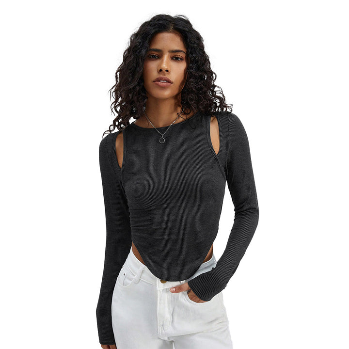 Kvindernes langærmede crop top med subtile udskæringer Stilla