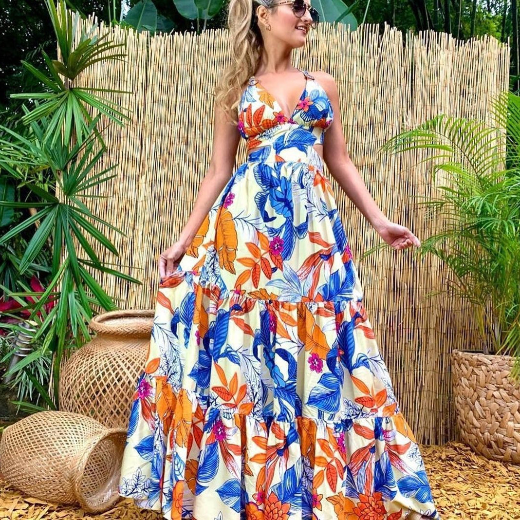 Dame Maxi-kjole med blomsterdesign og raffineret snit Stilla