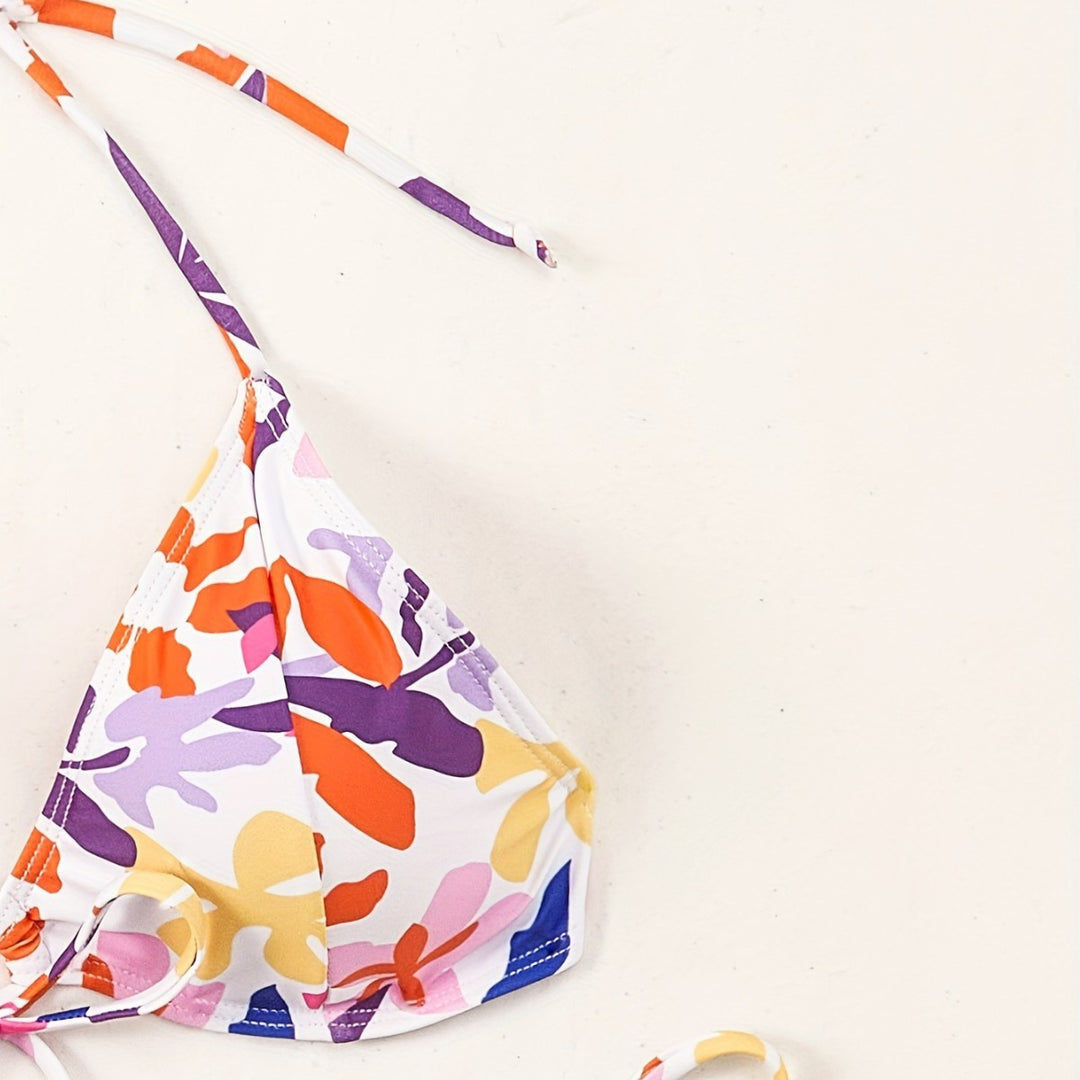 Dame Triangel-Bikini med justerbare snore og glad blomsterdesign Skovae