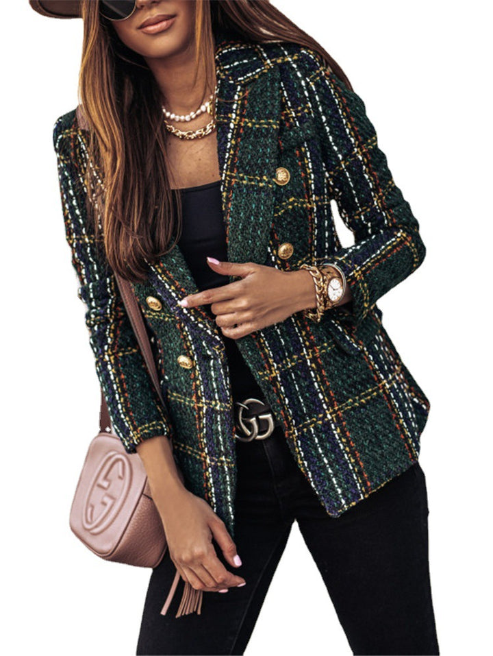 Dame elegant Tweed Blazer med gyldne knapper Stilla