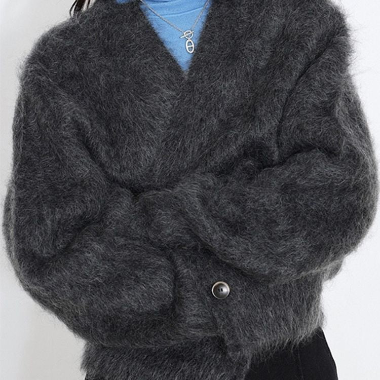 Femme Strukturstrik-Cardigan med elegant oversized-snit Stilla