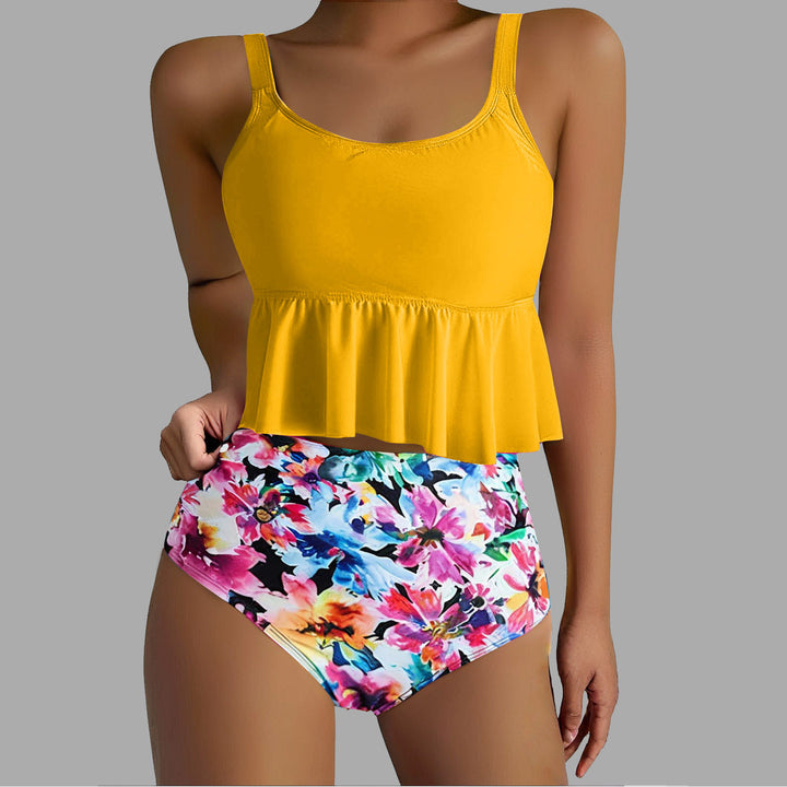 Dame Sport Tankini-Sæt med blomsteret Volant-top og højt skåret slip Stilla