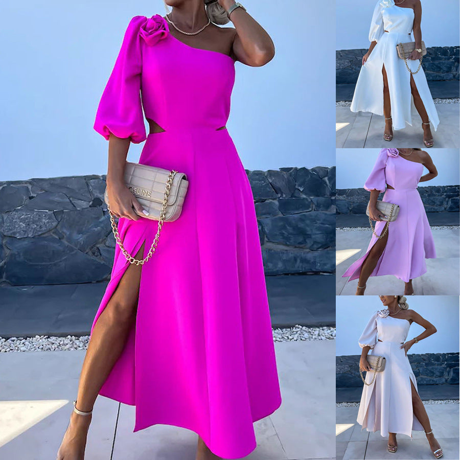 Dame Elegant onepiece-kjole med asymmetrisk design og sidelæg Stiila