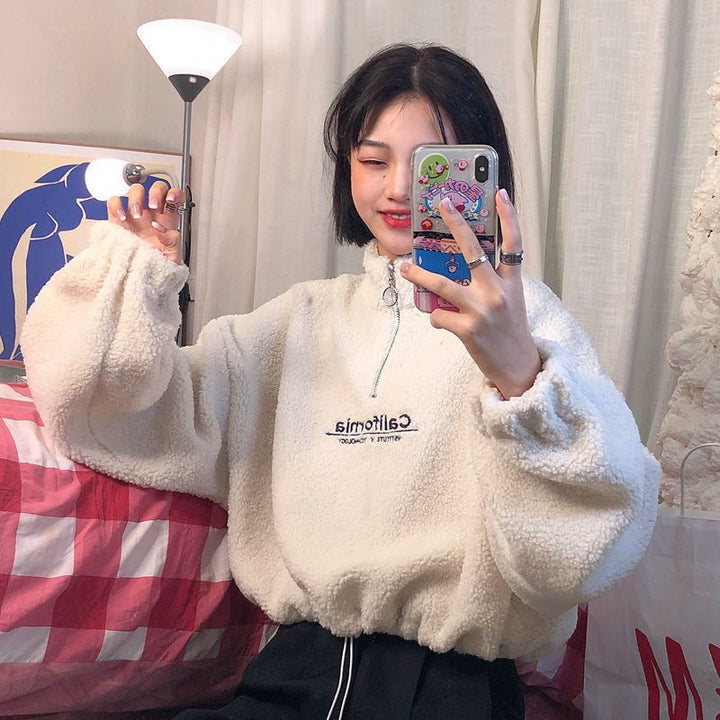 Kvindernes fleece pullover med stående krave og lynlås Skovae