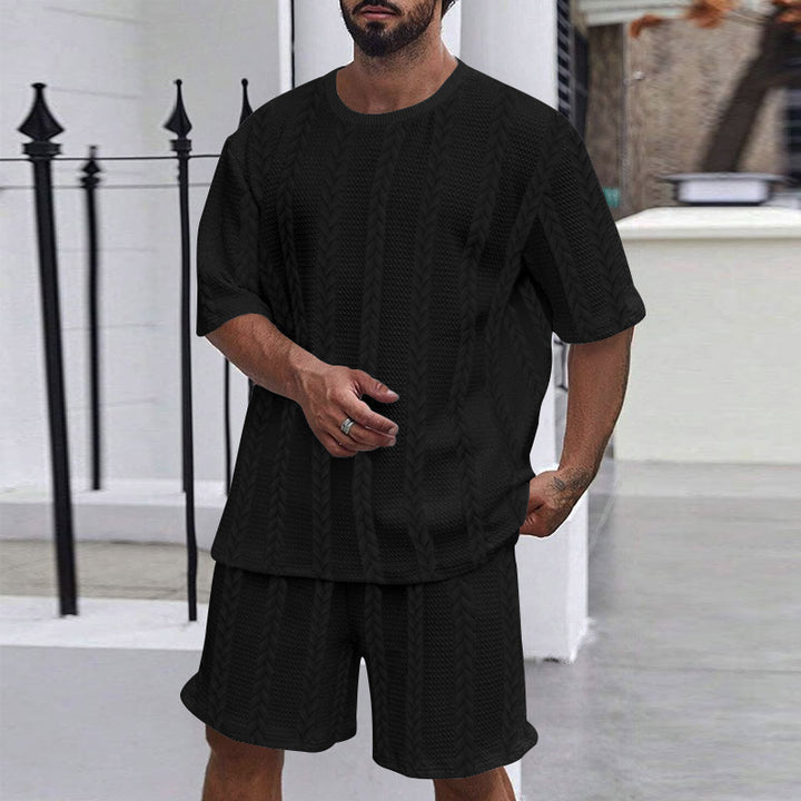 Herre afslappet strik sæt med oversized T-shirt og shorts Stilla