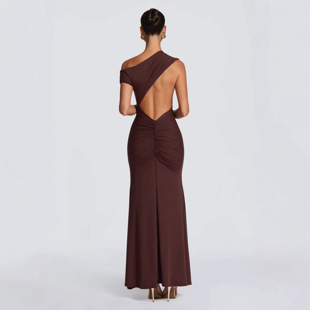 Dame elegante asymmetrisk maxi kjole med design uden stropper
