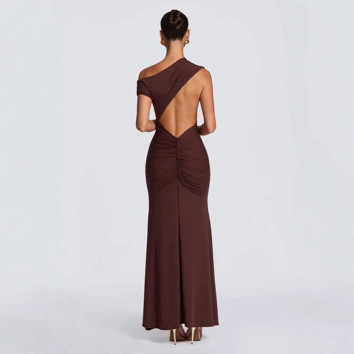 Dame elegante asymmetrisk maxi kjole med design uden stropper