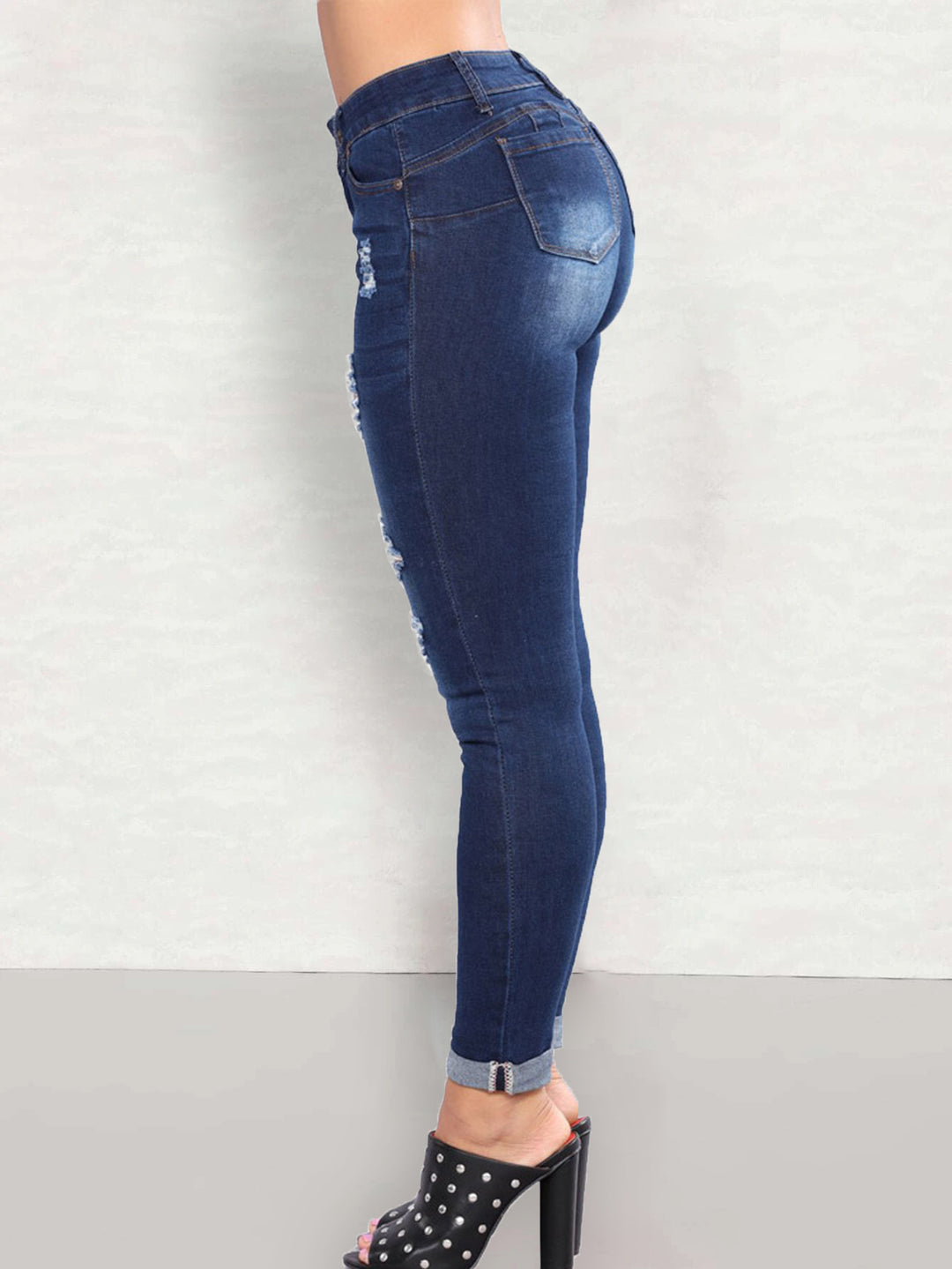 Dame Skinny Jeans i moderigtigt Destroyed-look med højt liv og kropsnær pasform Stilla