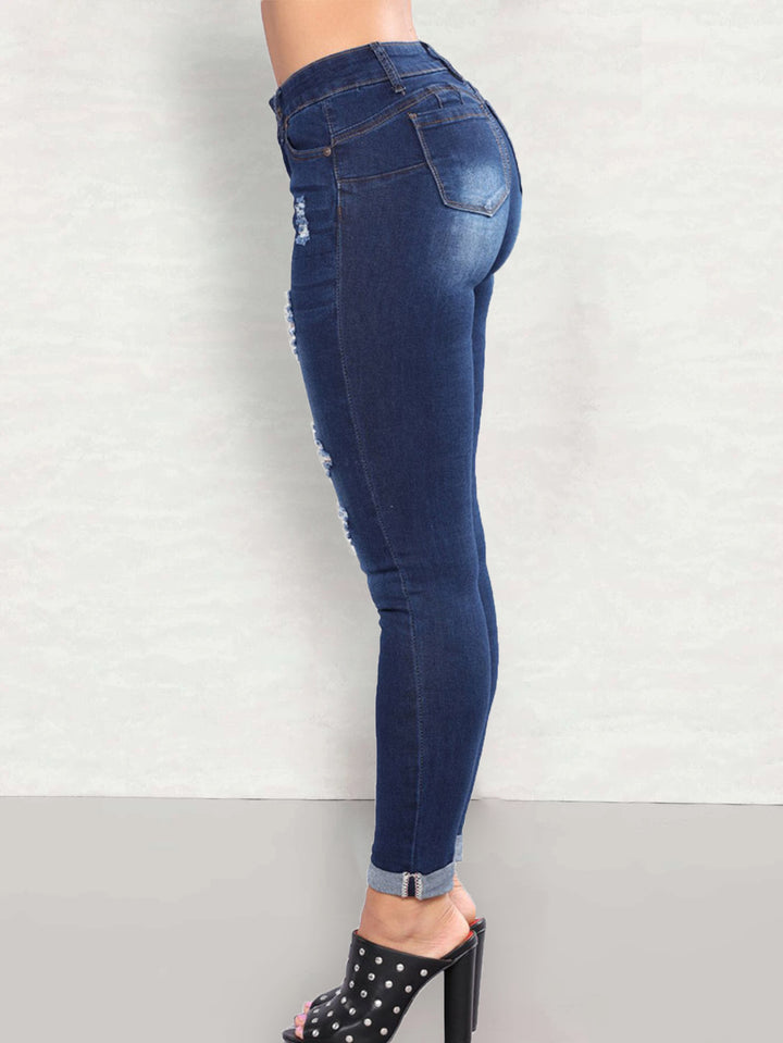 Dame Skinny Jeans i moderigtigt Destroyed-look med højt liv og kropsnær pasform Stilla