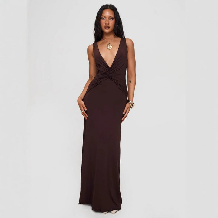 Kvinder Elegant Dyb Uddyb Maxi Kjole Stilla