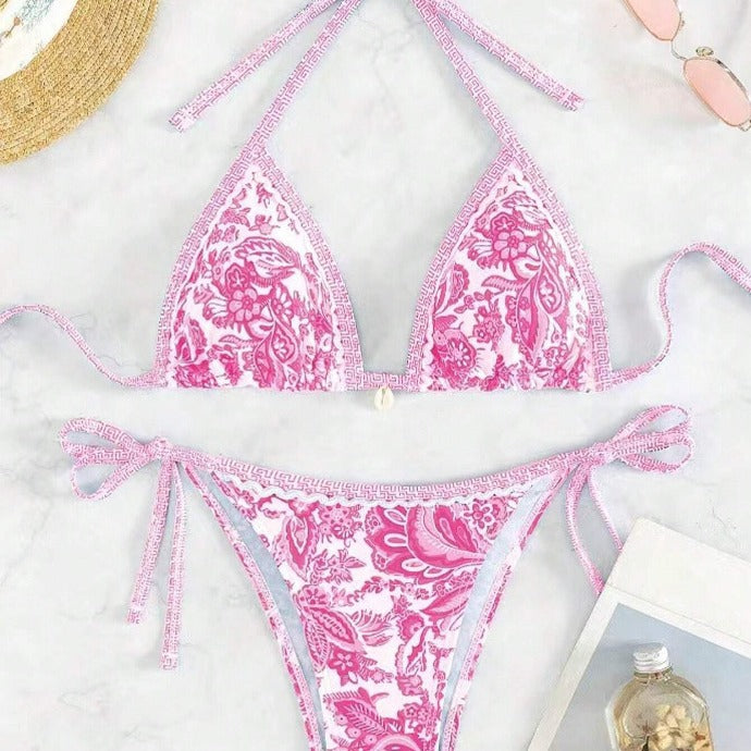 Dame triangel-bikini-sæt med florale accenter og justerbare stropper Stilla