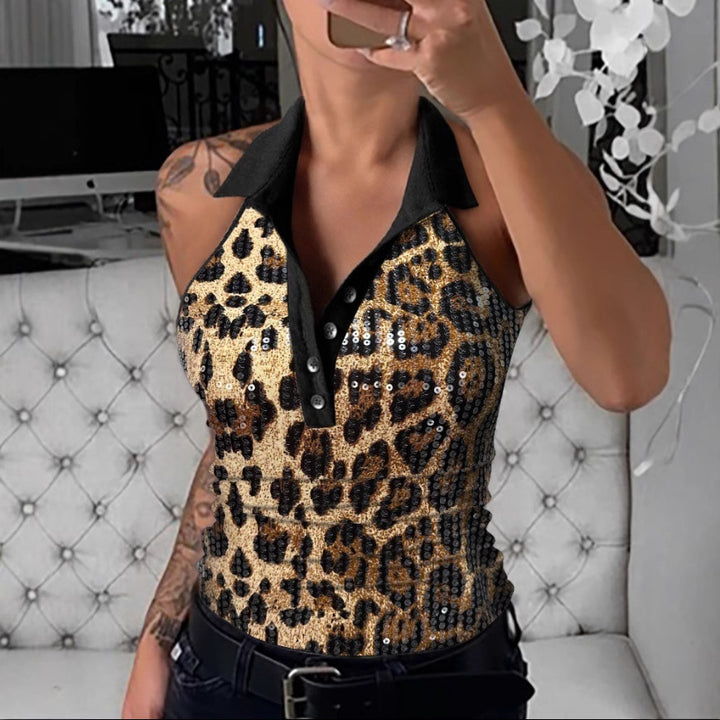 Femme Skinnende Dyreprint Polo Top Stilla