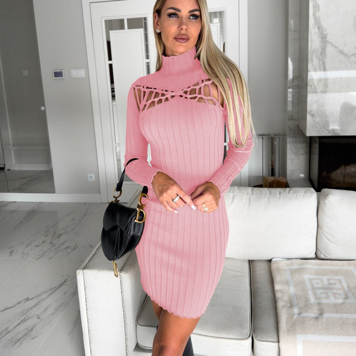 Dame Ribbstrik-Højhalset-Bodycon-Kjole med Cut-Out-Detaljer Stilla