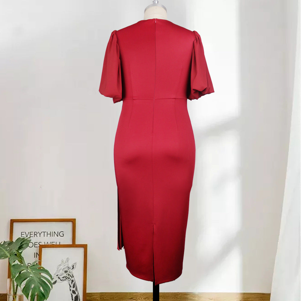 Dame Elegant, figursyet Midi-kjole med plisserede detaljer Skovae