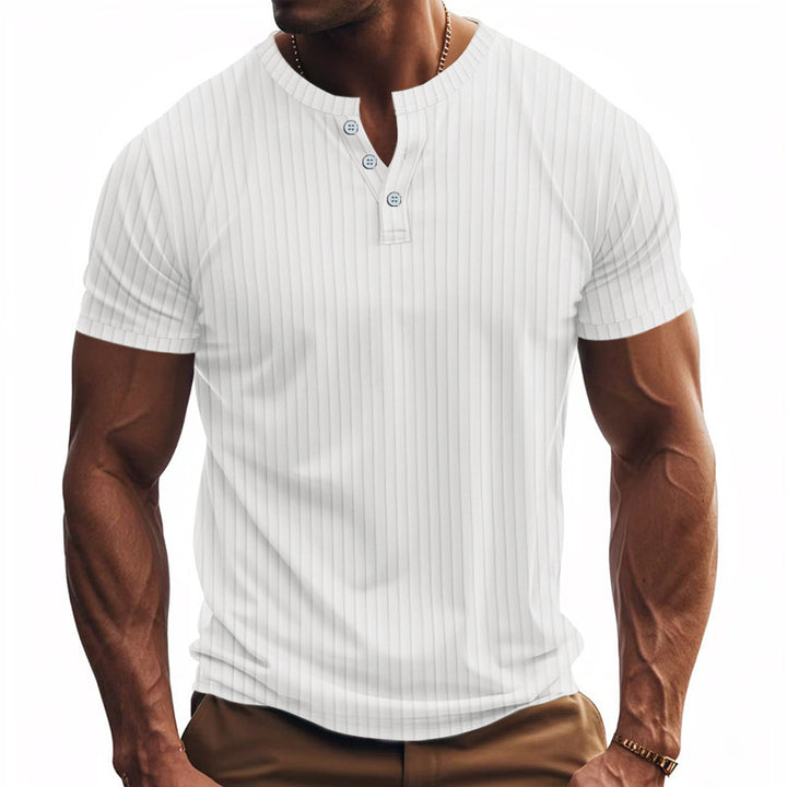 Herrer Kortærmet Henley T-shirt med struktureret stribemønster og stilfulde knapper Stilla