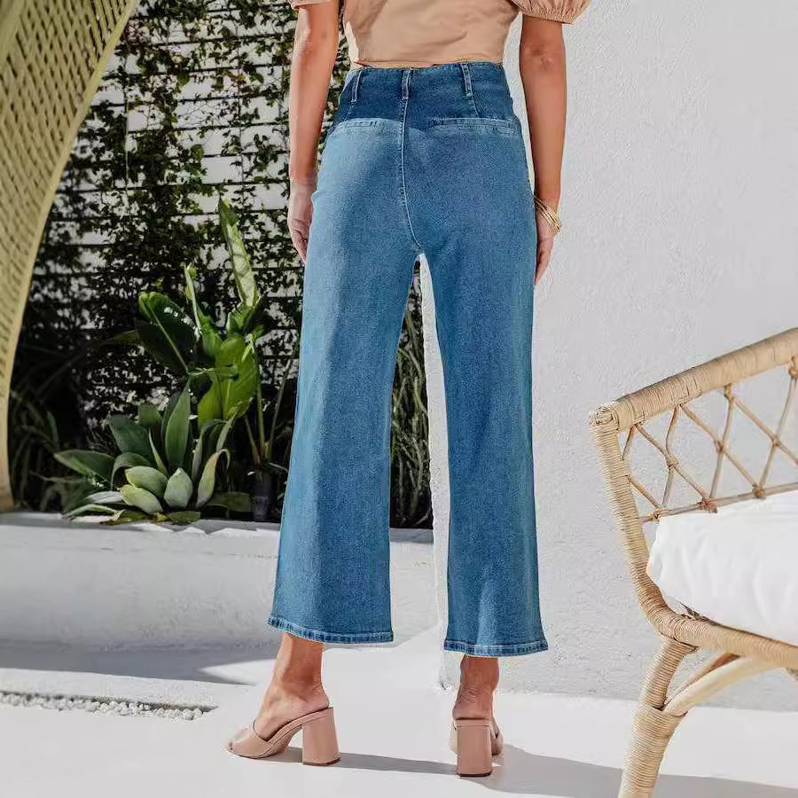 Dame High-Waist Jeans med knapdetalje og bred ben Skovae