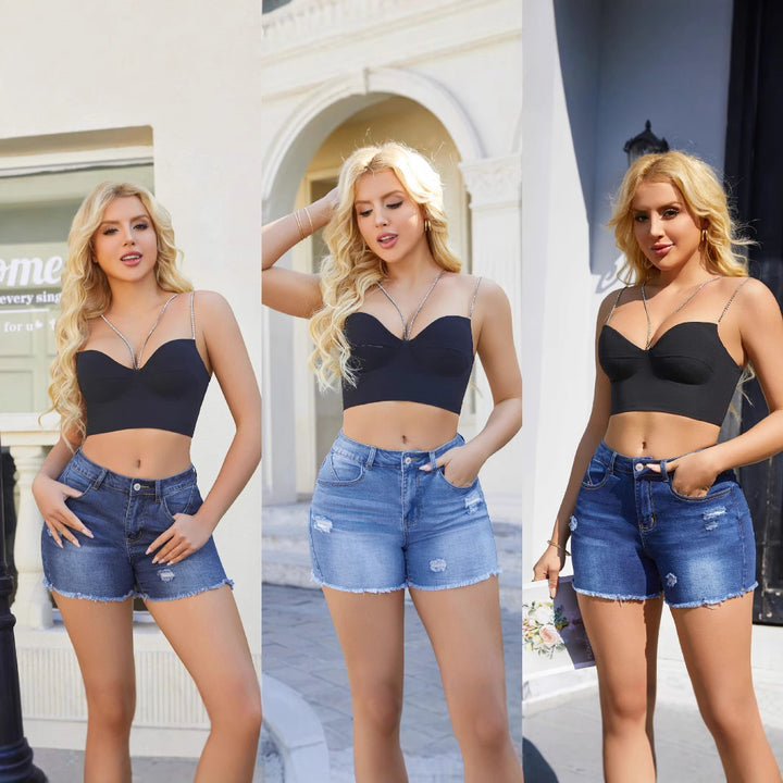 Dame Modiske High-Waist Denim-Shorts med Destroyed-detaljer og afslappet snit Stilla
