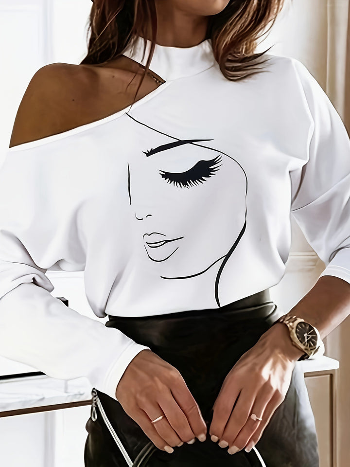 Dame Off-Shoulder Top med kreativ grafik Stilla