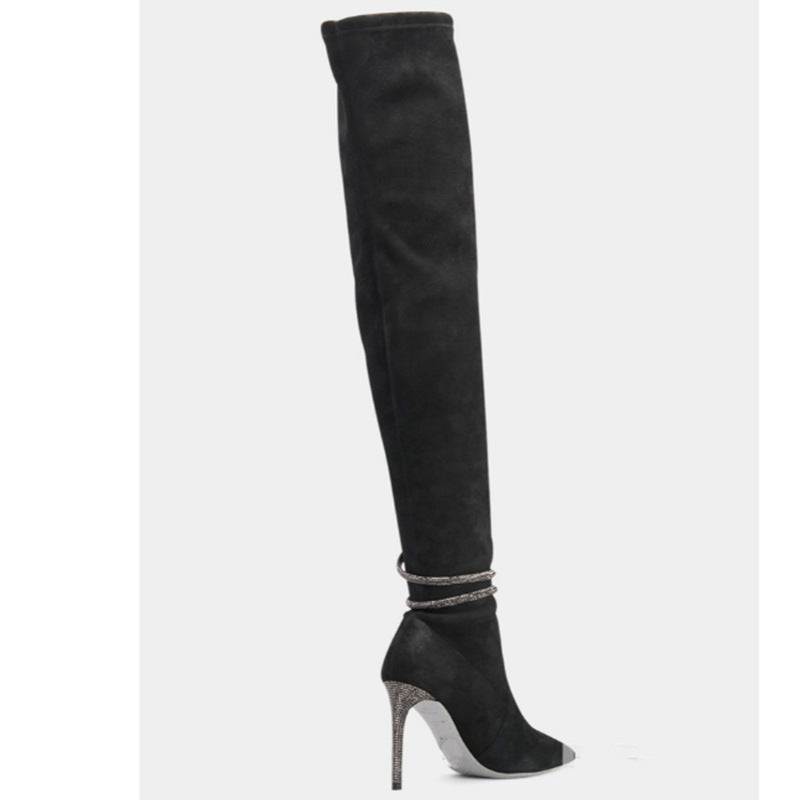 Femme Over-knæet High-Heel-Støvler med dekorativ ankel-vikling Stilla