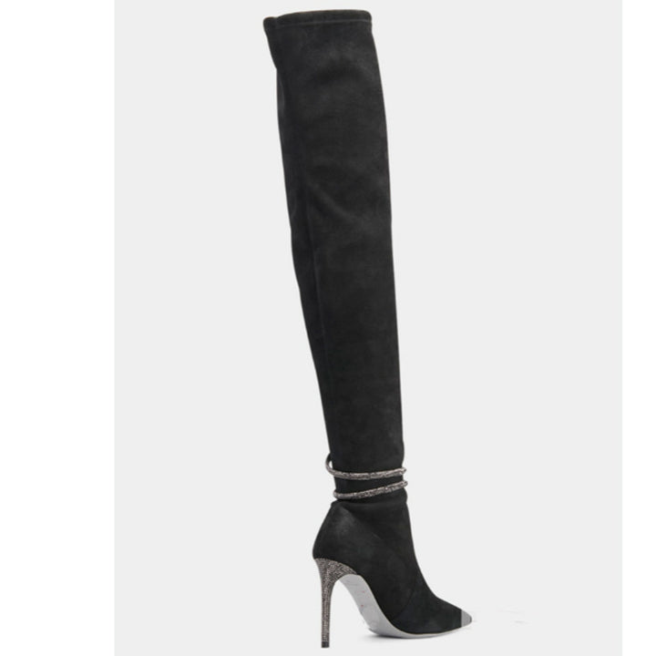Femme Over-knæet High-Heel-Støvler med dekorativ ankel-vikling Stilla