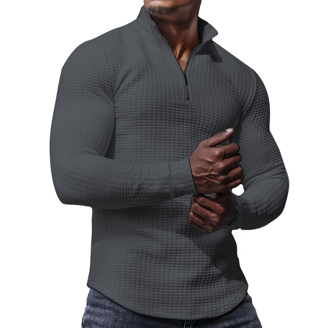 Herrer Sporty Langærmet T-shirt med struktureret overflade og moderne stålkrave Stilla