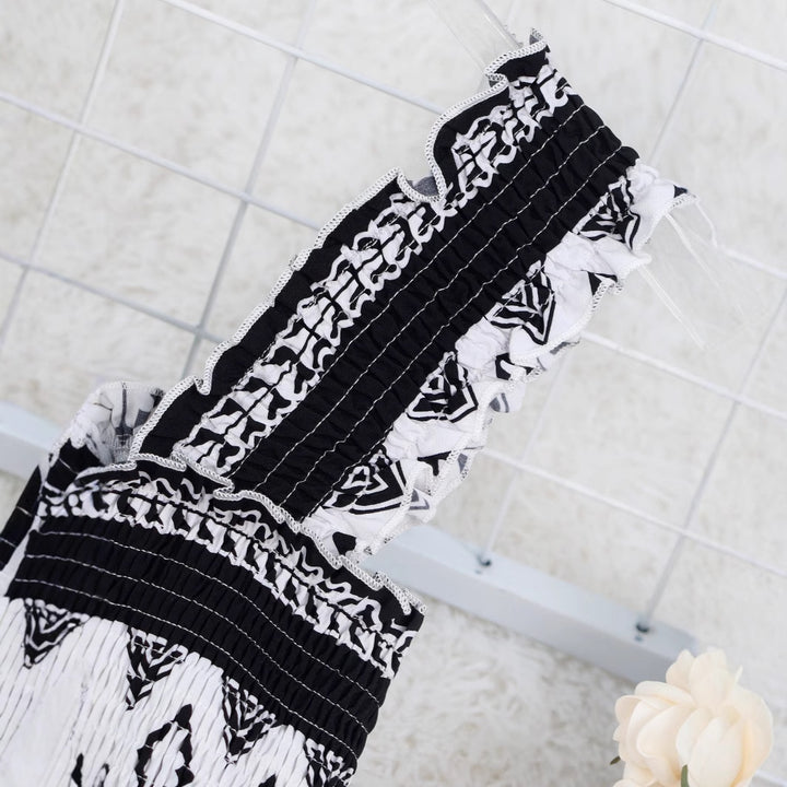 Dame Boho Maxikjole med flæse detaljer og geometrisk mønster Stilla