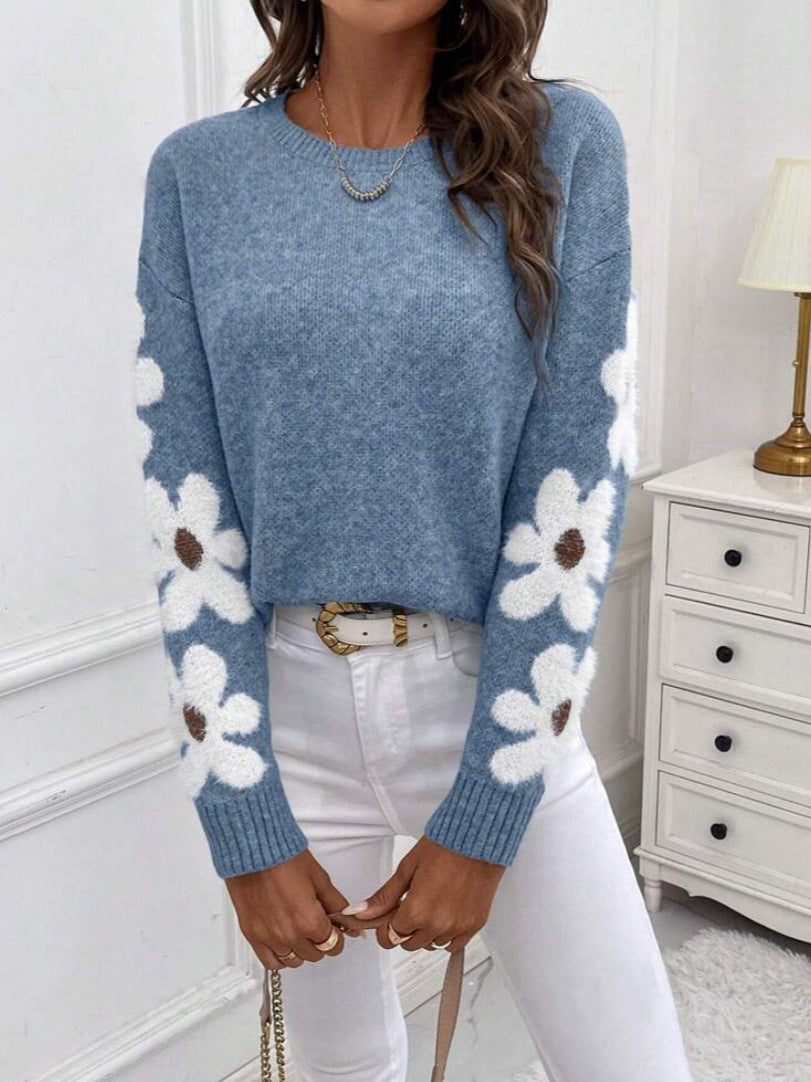 Kvinders sweater med blomsterdesign og tekstureret jersey Stilla