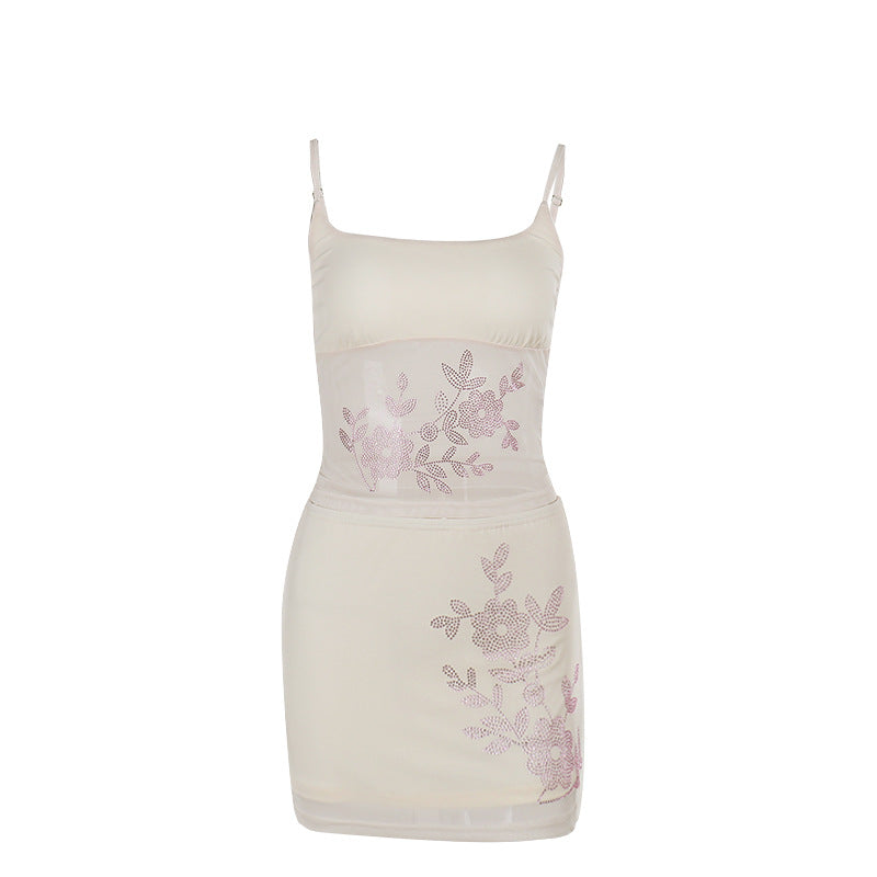 Kvinders Crop Top og Mini Nederdel Sæt med Blomsterdesign Skovae
