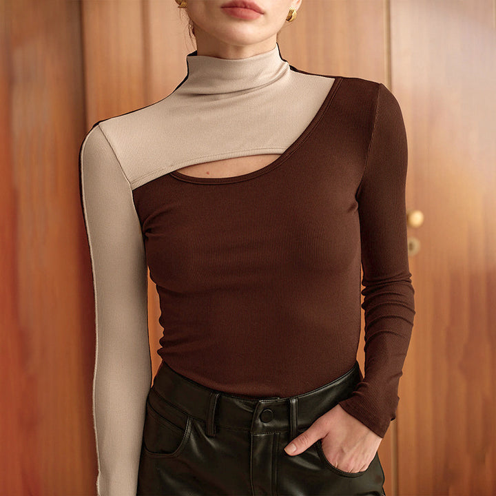 Dame Elegant Langærmet top med asymmetrisk udskæring og detaljer Stilla