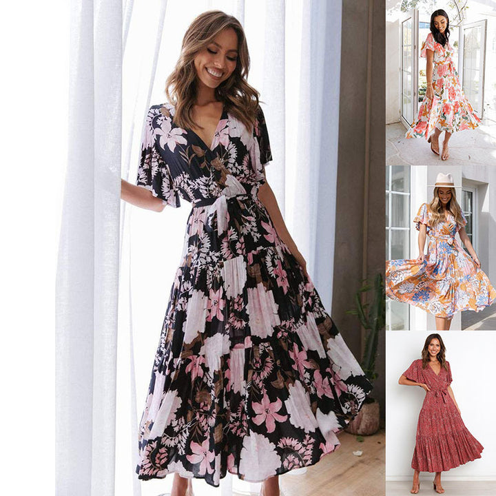 Dame Maxi-Kjole med floralt design og svajende nederdel Stilla