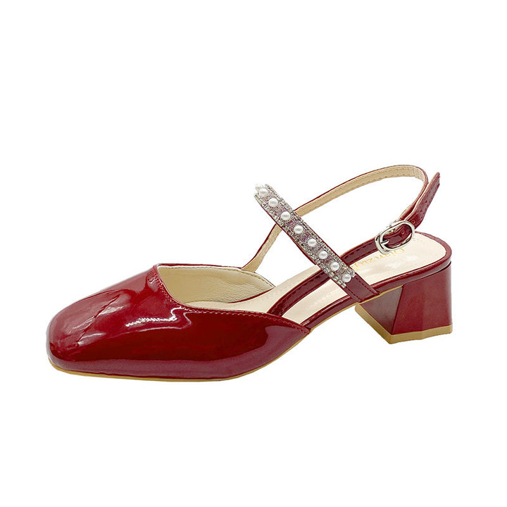 Femme Quadratzehen Slingback Hæle Mules med Perledetalje Stilla