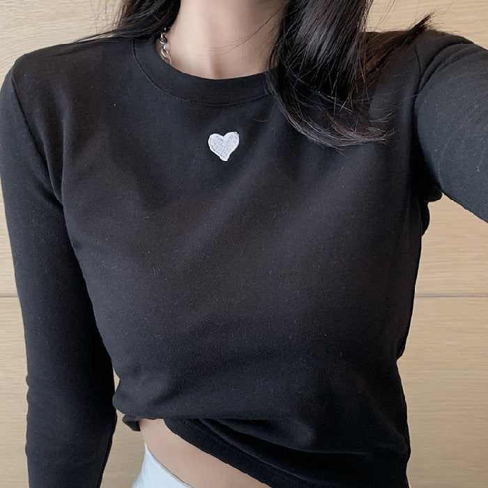 Kvinders langærmet basis t-shirt med fashionable hjerte detalje Stilla