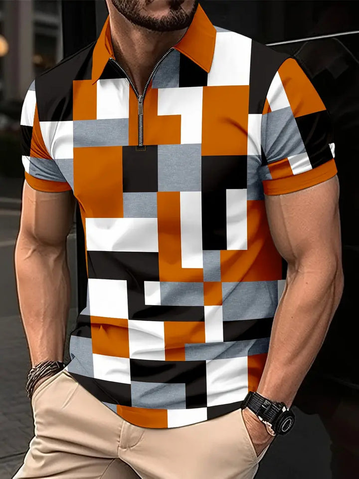 Herrer Geometrisk Zip-Front Polo-Shirt Stilla