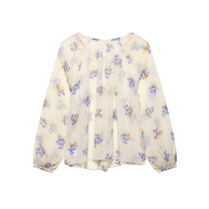 Femme Elegante Floral Print Bluse med Krawattenhalsdetalje Stilla